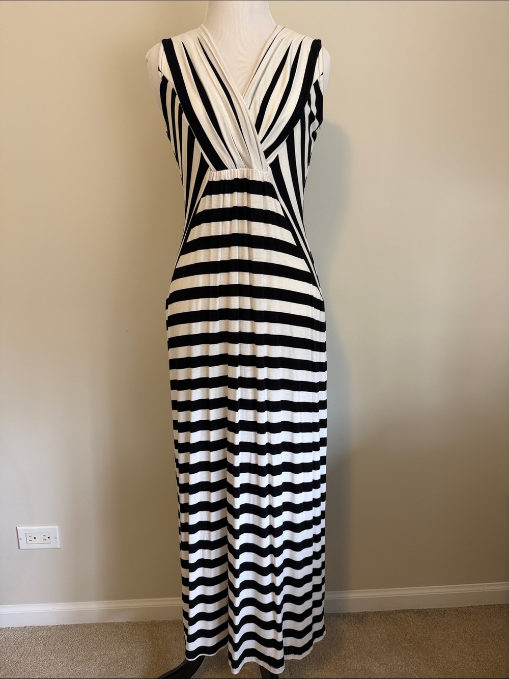 Neiman Marcus Black and White Striped Maxi Dress